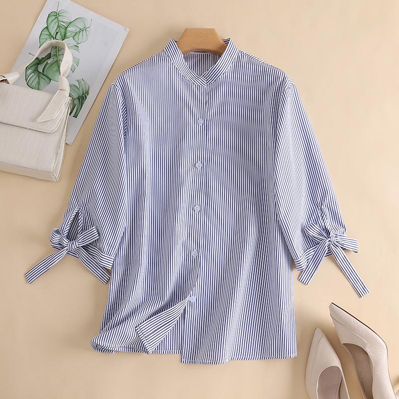 

ZANZEA Летняя повседневная женская блузка в полоску с круглым вырезом и рукавами 3/4