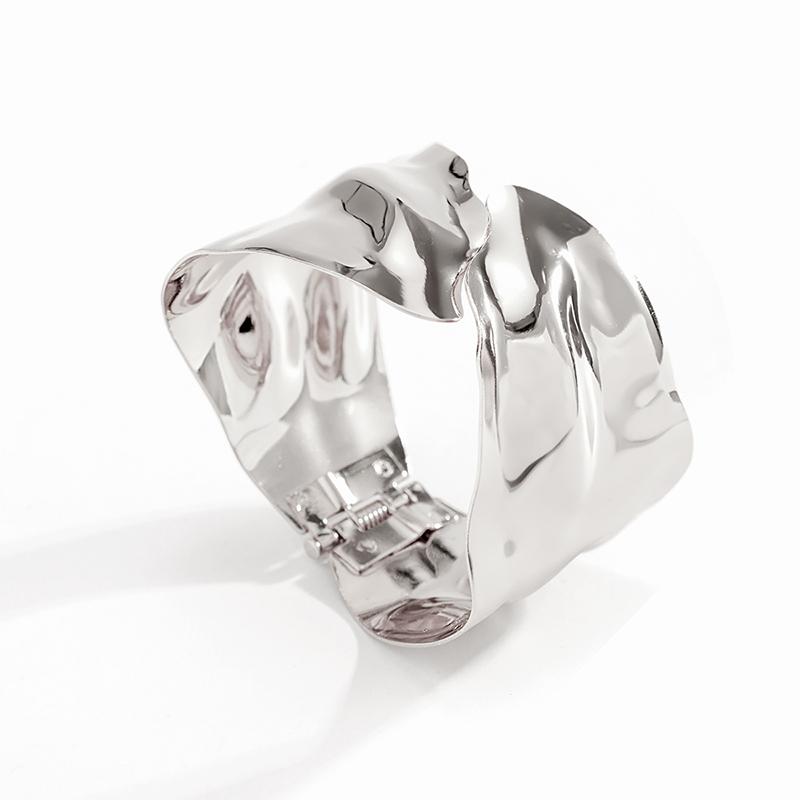 Punk Exaggerated Irregular Wide Opening Bracelets Fashion Gold Silver Color Glossy Metal Bangle For Women Party Daily Jewelry