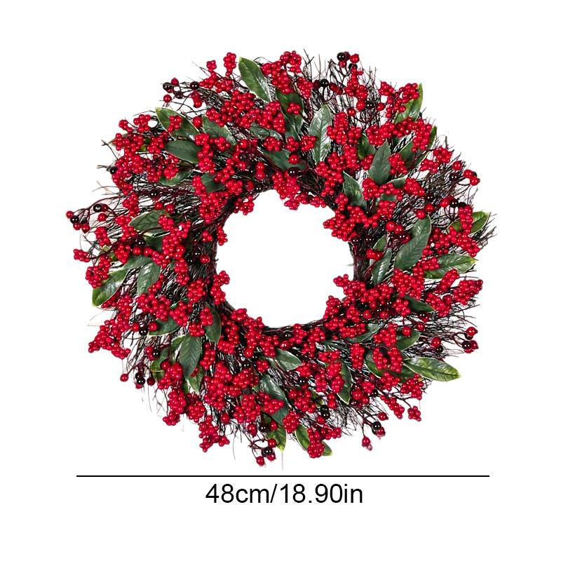 

1 штука украшения для праздничной атмосферы загородного дома, цветочный венок, рождественское украшение для двери 48 см красный