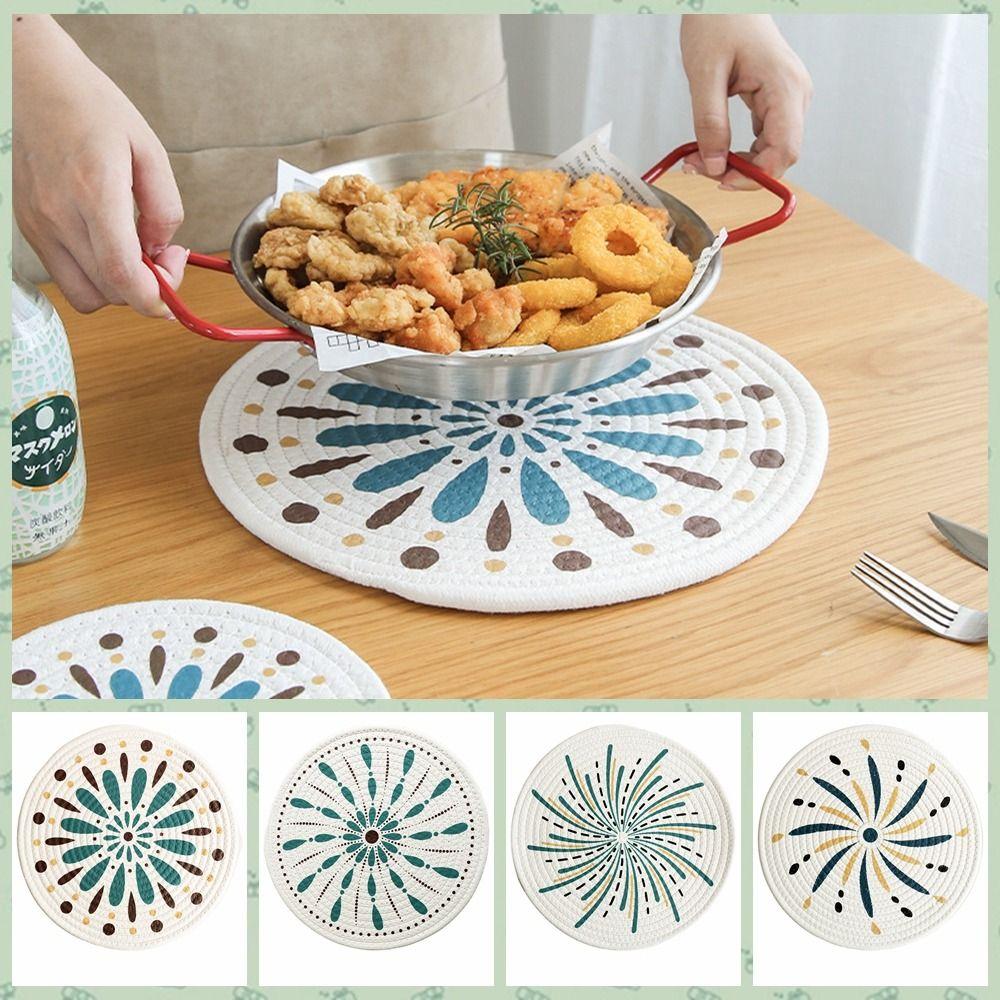 Anti-scalding Round Coaster Non-Slip Pot Pad Table Mats Woven Cotton Placemat  Table Decoration
