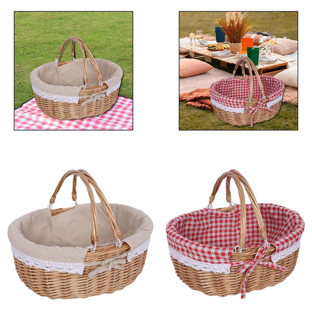 Picnic Basket with Lid Lightweight Handwoven Storage Basket Handmade Woven Basket Storage Bin for Park Chips Vegetables Fruits