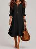 European and American dresses fashion temperament V-neck medium-sleeved ruffle hem casual dresses women's clothing