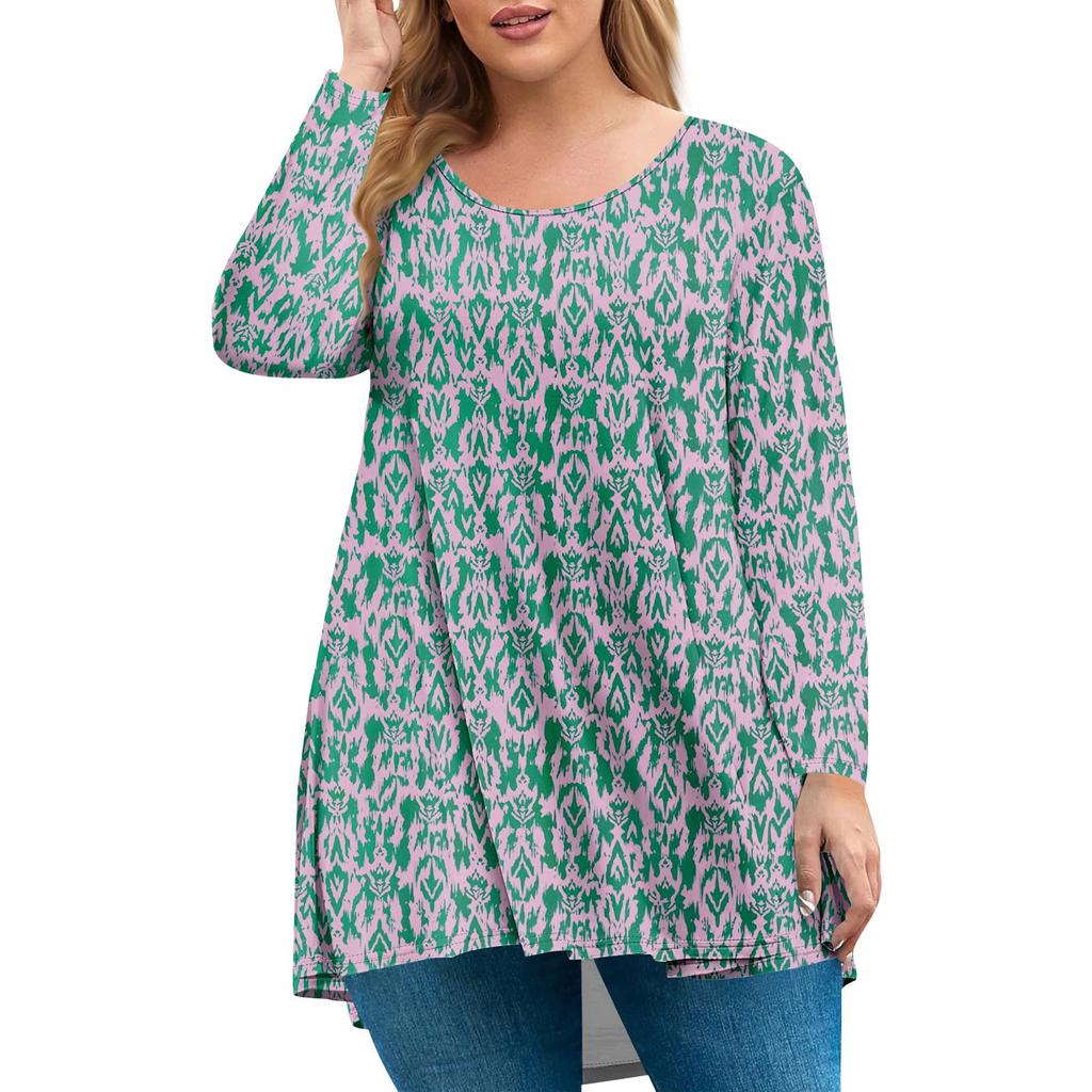 Women's Plus Size Top, Garden Collar Long Sleeved Shirt, Fashionable Floral Print Casual Top