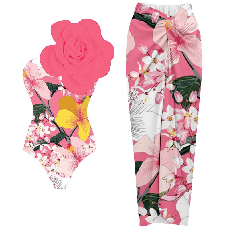 Ashgaily Flower One Piece Swimsuit Women One Shoulder Swimwear Monokini Bodysuit Bathing Suit Belt Beach Wear