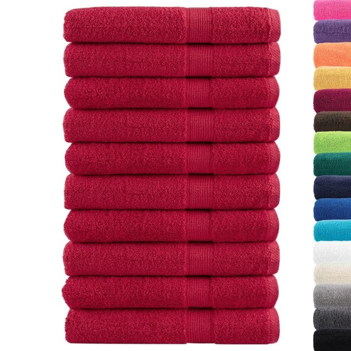 VidaXL Serviettes de Qualité Supérieure 10 pcs, Serviettes de Douche, Draps de Bain, Serviettes d'Invité de Toilette, Rouge 137415