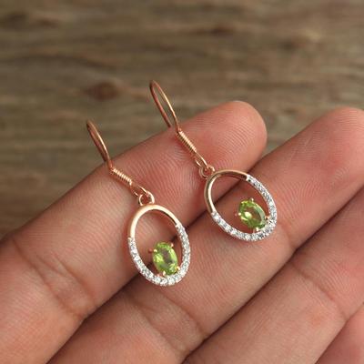 Orecchino pendente da donna fatto a mano in argento sterling 925 placcato oro rosa con granato peridoto e zirconi