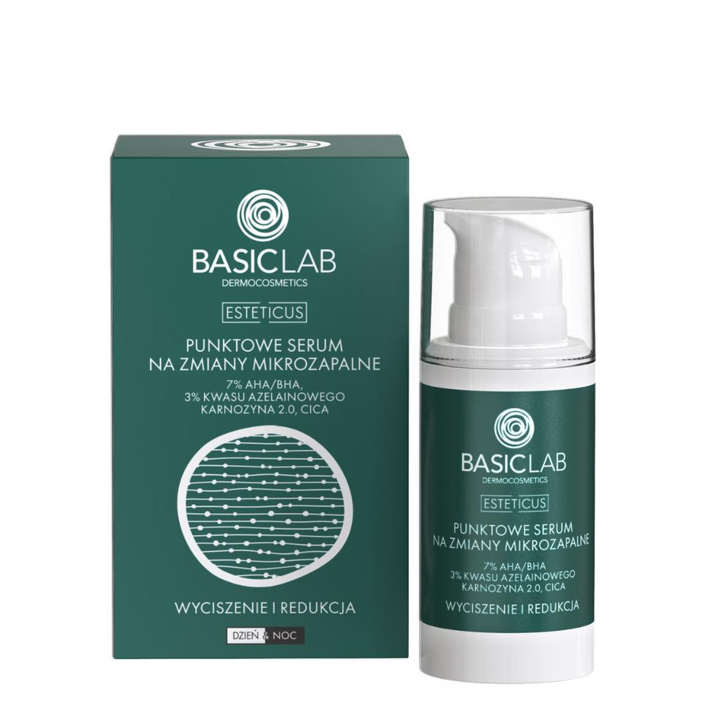 BasicLab Spot-Serum für mikroentzündliche Läsionen mit 7 % Aha/Bha, 3 % Azelainsäure und Lactoferrin, 15 ml