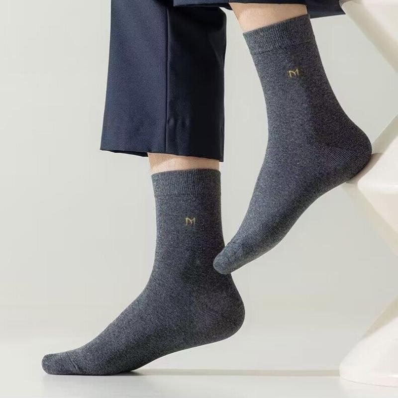 5 pares de Calcetines de Algodón Antibacterianos de Caña Media para Hombre - Transpirables, Desodorantes, Anti-Sudor, Casual de Negocios para Todas las Estaciones