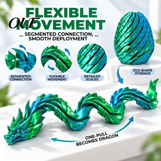 Collectible Dragon Statue 3D Printed Articulated Fidget Toy, Twist Eggs, Slippery Flexible Figure Egg Desk Ornament for Home Office Stress Relief