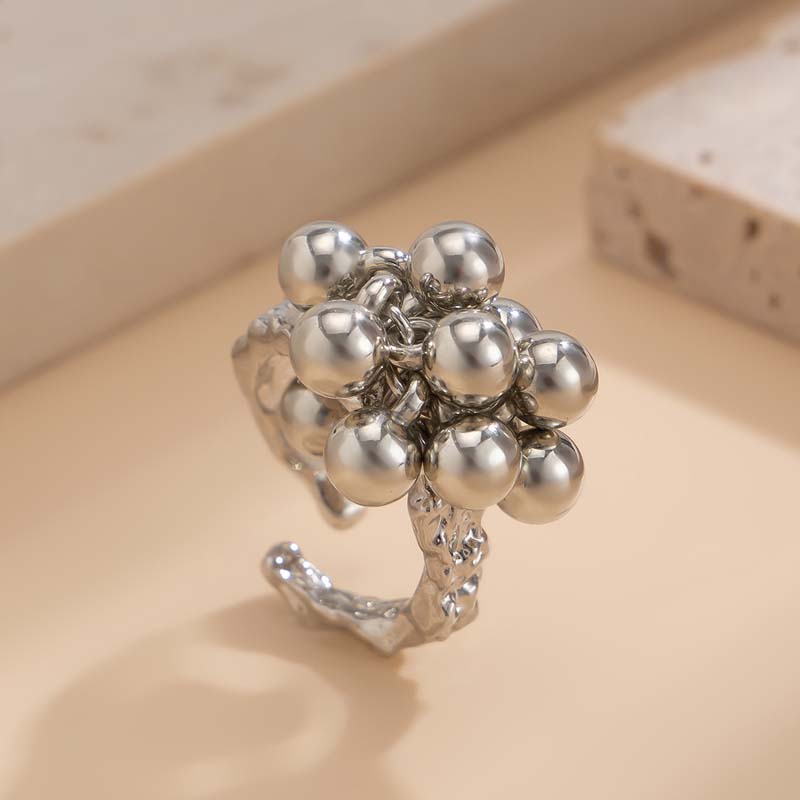 Vintage Metal Beads Ball Open Rings For Women Exaggerated Gold Color Irregular Adjustable Personality Finger Rings Jewelry Gifts