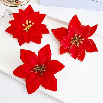 Artificial Flowers Christmas Poinsettia Holiday Decoration