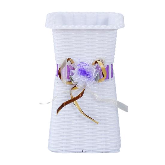 Woven Faux Rattan Vase for Flowers Plastic Weaving Texture Flower Vase Small Decorative Vase for Living Room Farmhouse Entryway Home Decor