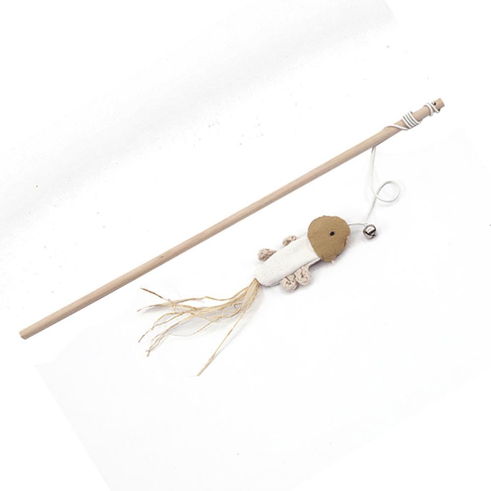 Wooden Scratching Wand Feather With Mini Bell Pet Supplies Cat Toy Interactive Stick Tease Cat Rod