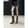 Pointed belt buckle stiletto booties 2025 autumn and winter suede pile boots high heel leopard print booties