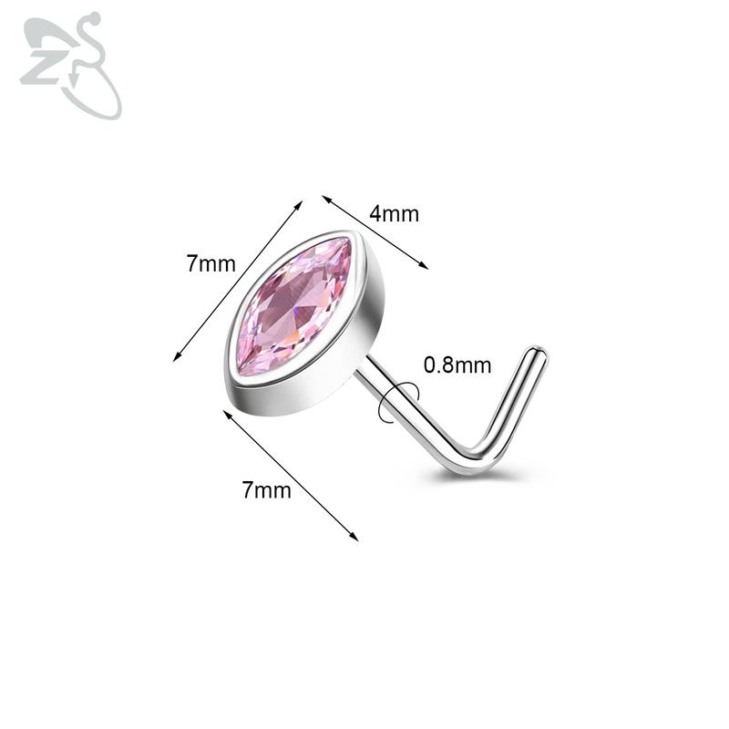ZS 1 Piece Cute CZ Crystal Nose Stud L-Shape 20g Stainless Steel Nose Piercings Flower Moon Heart Shape Zircon Nostril Piercing