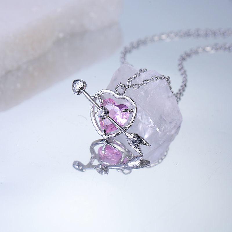 Angel Peach Heart Water Drop Pendant Necklace Jewelry Pink  Girl Sweet Cool Clavicle Chain Aesthetic Y2K Accessories