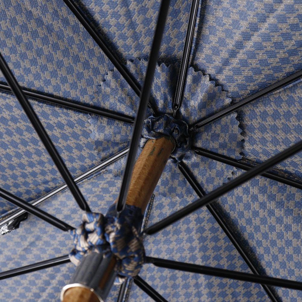 Hermes Long Umbrella Wood Handle Blue Polyester Unisex Used