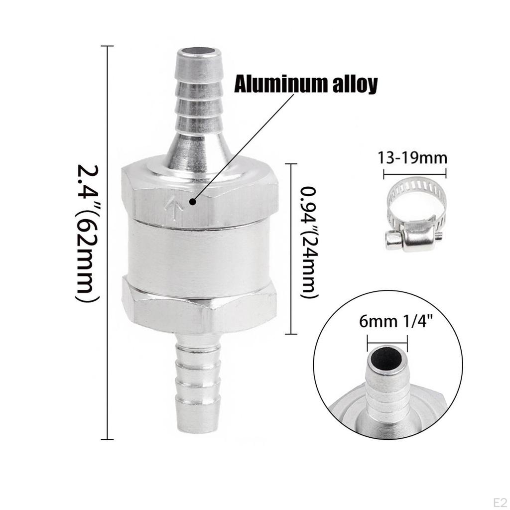 2 Pieces Check Valve with 4 Hose Clamps Clips Aluminum Alloy Auto Accessories for Fuel Line Oil