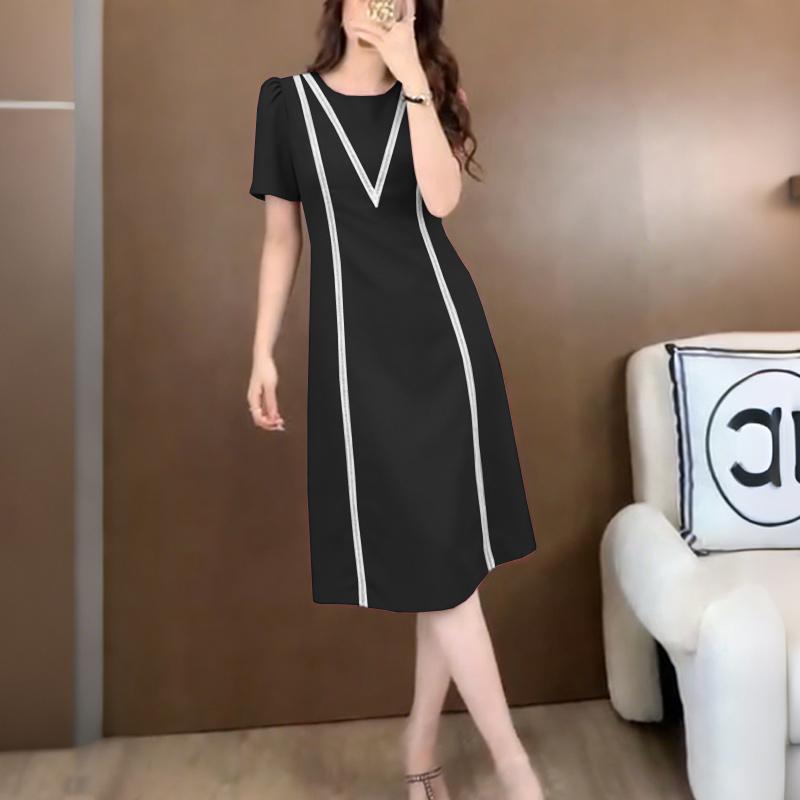 

ZANZEA Women Casual Round Neck Splic Short Sleeve Sheath Dress S чёрный