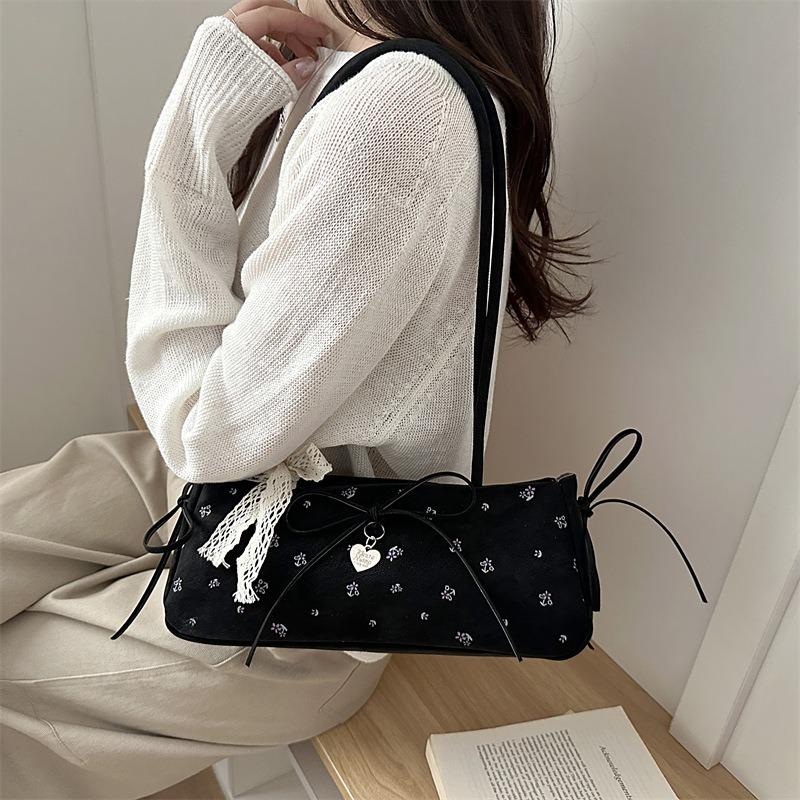 Spring and Summer Fresh Print Women's New Commuter Bow Fashion Portable Baguette Shoulder Armpit Bag