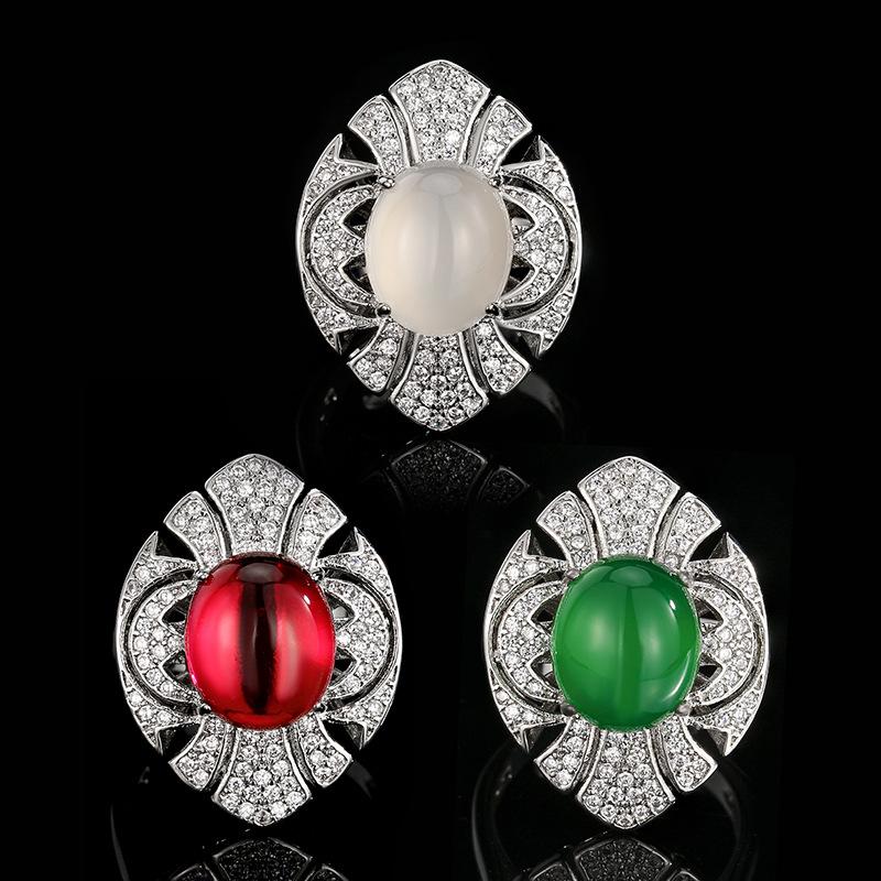 Jewelry Rings Natural Chalcedony Agate Imitation Pigeon Blood Red Corundum Retro Fashion High-end Feel Women's Open