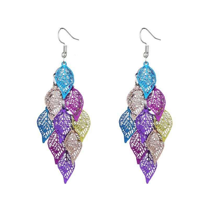Vintage Colorful Hollow Leaf Drop Dangle Earrings For Women Girls 2023 Fashion Jewelry Lightweight Long Boho Delicate Earrings