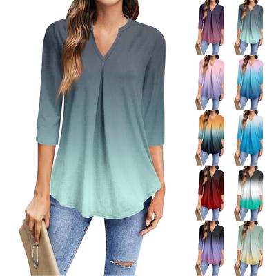 Damen Mode Lässiges Dreiviertelarm T-Shirt Bedrucktes V-Ausschnitt Top