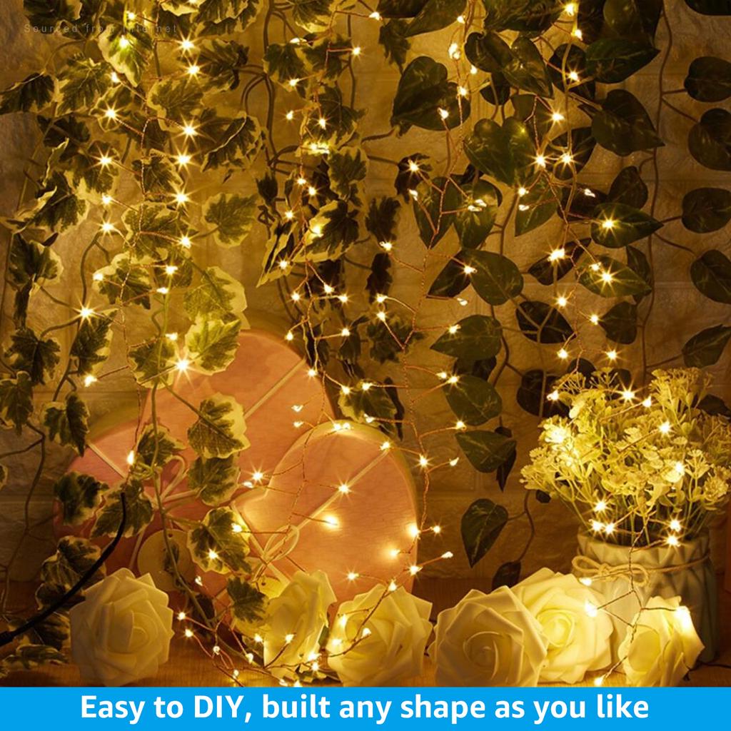 200 LED Copper Wire String Lights, Battery & USB Operated Fairy String Lights, Warm White