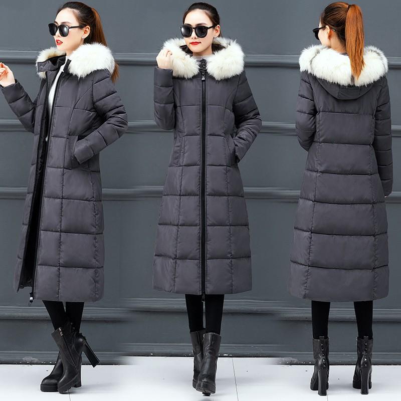 Womens Long Puffer Coat With Faux Fur Hood Winter Warm Plus Size Loose Fit