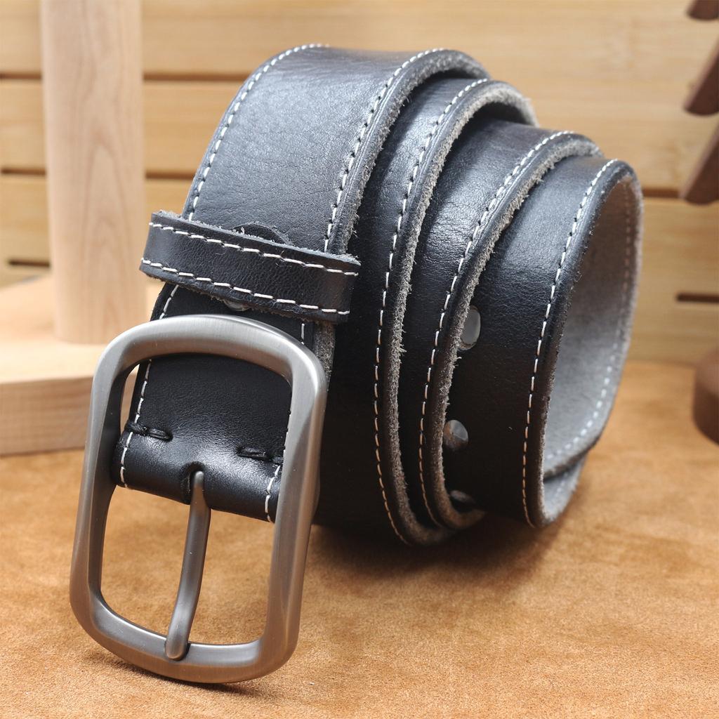Top Layer of Tree Cream Bark Cowhide Belt Retro Vegetable Tanned Pure Cowhide Pin Buckle Men's Genuine Leather Belt