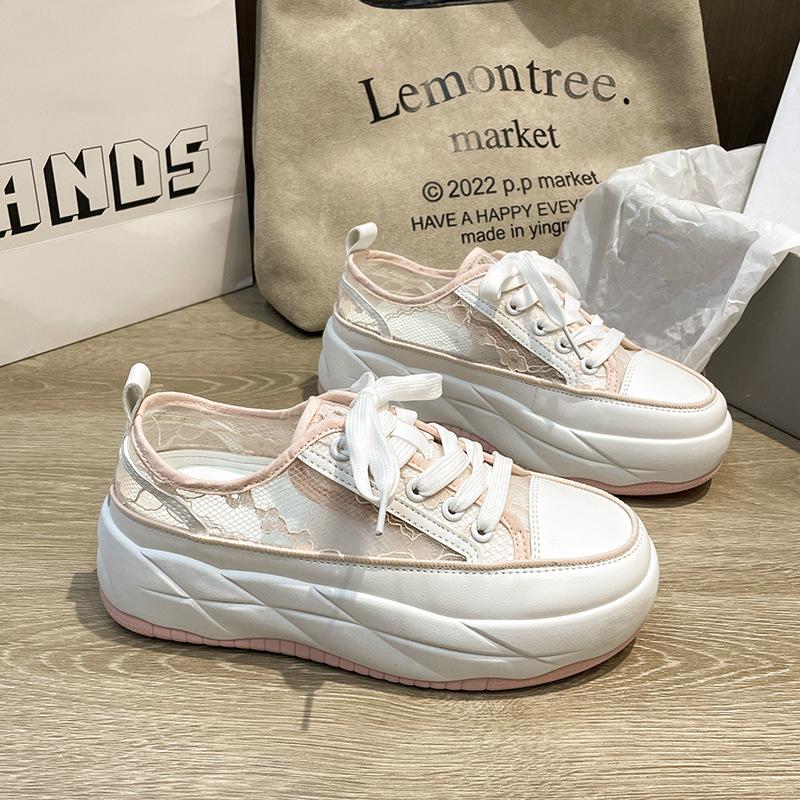 

Туфли белые с толстой подошвой из сетки, женские, с толстым дном, весна-лето, новые, дышащие, увеличивающие рост, повседневные женские туфли, универсальные, одинарные туфли 40 розовый