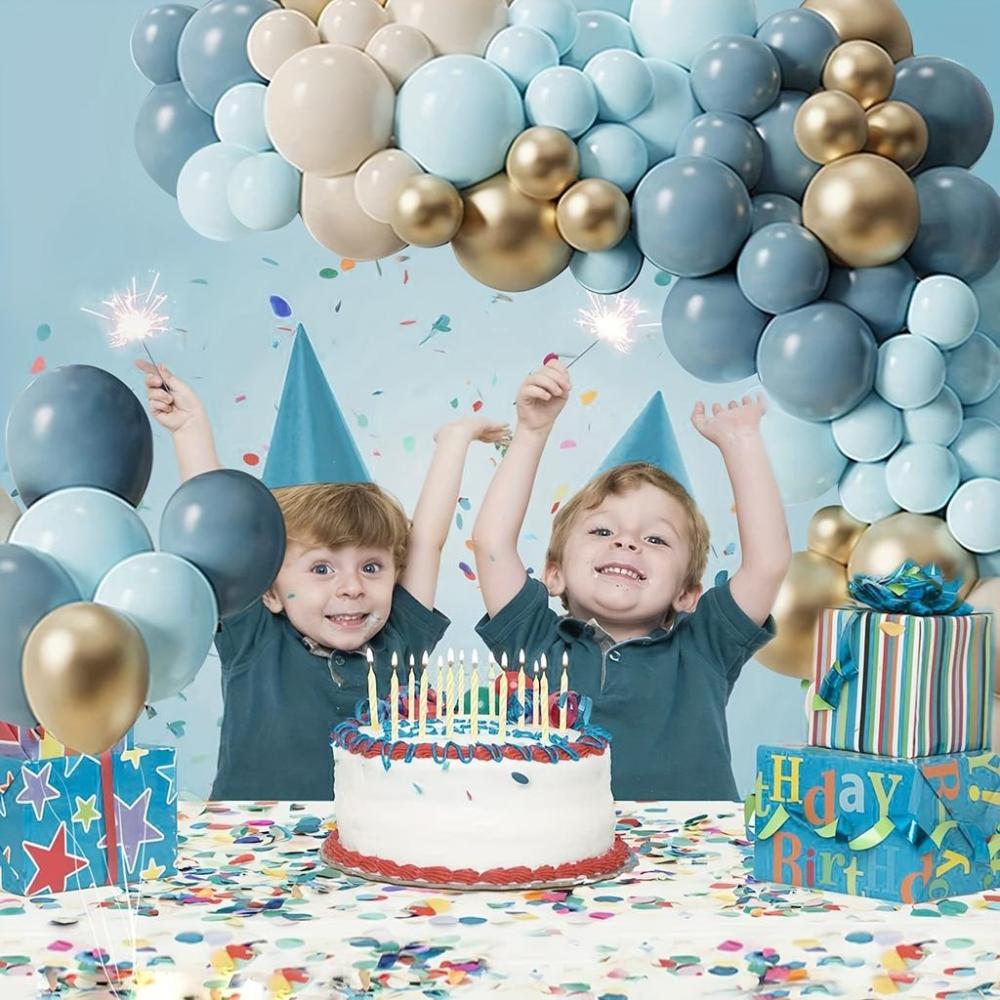 Blue and Gold Balloon Garland Set for Birthday and Baptism, 135 Pcs.