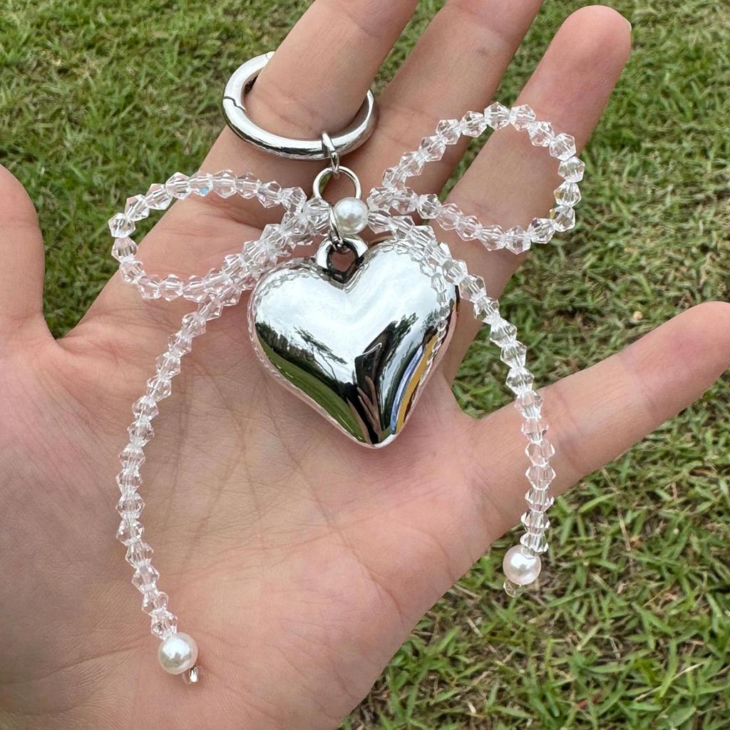 Stylish Bowknot Keychain Fashionable Heart Bag Pendant Phone Charm Keyring Elegant Accessory for Girls and Ladies