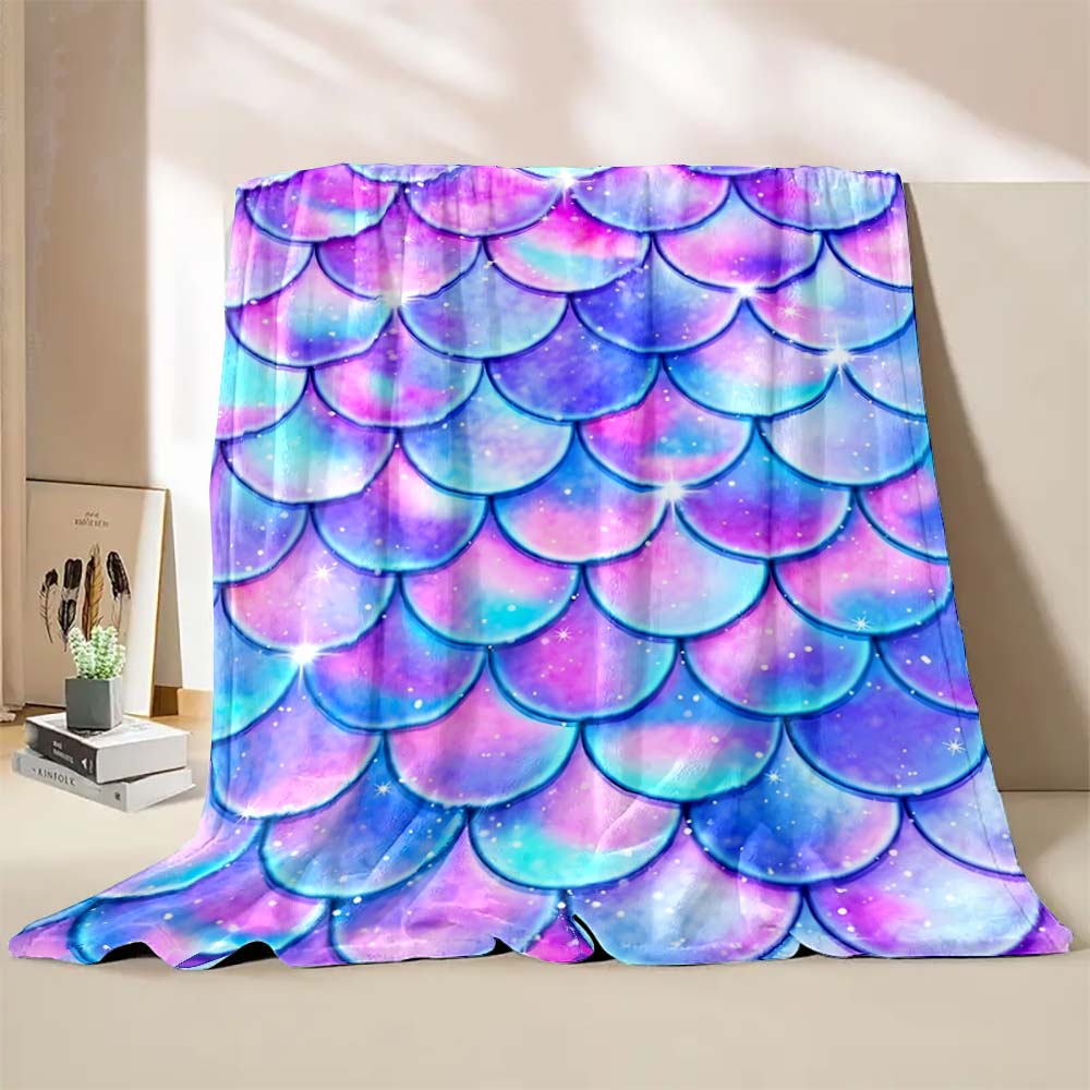 6 Sizes Mermaid Colorful Scales Printed Believer Blanket Warm Soft and Comfortable Home Travel Blanket Sofa Blanket Girls Gifts
