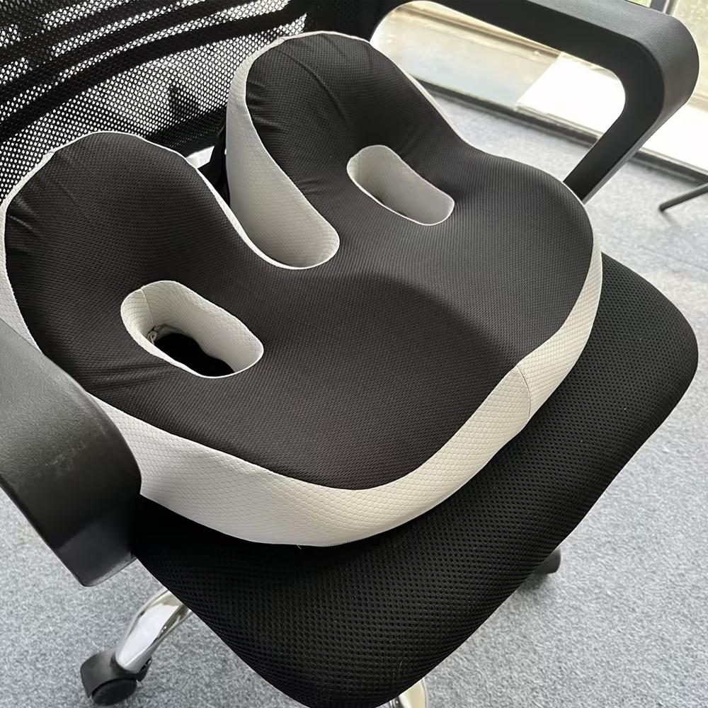 

Dual Lumbar Support Car Seat Cushion Slow-Rebound Memory Foam Breathable Comfortable Removable Washable Gray Black for Long чёрный