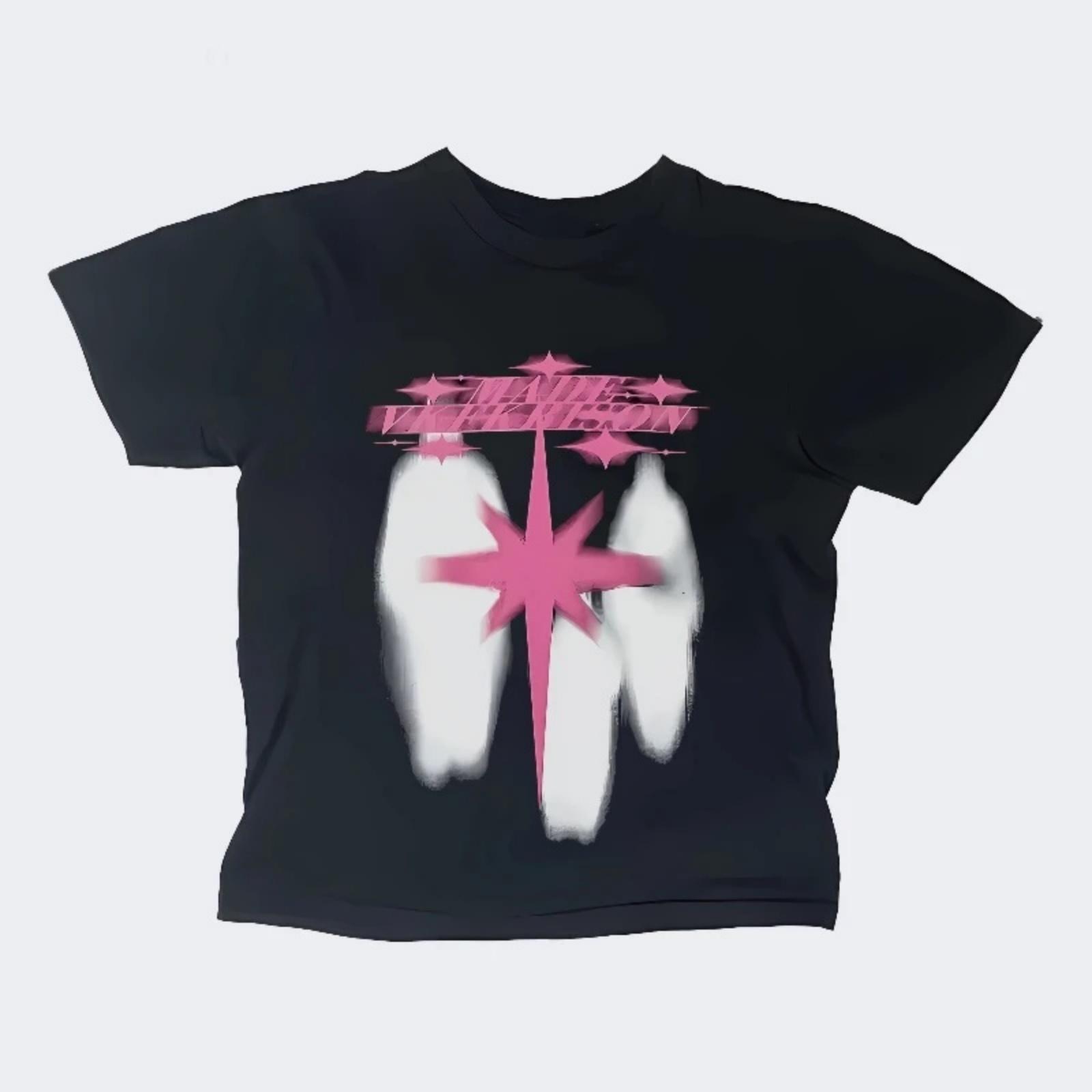 2024 Men s T-shirt Y2K Street Wear Star Shadow Pattern T-shirt Hip Hop Umbilical Harajuku T-shirt Short Top T-shirt S