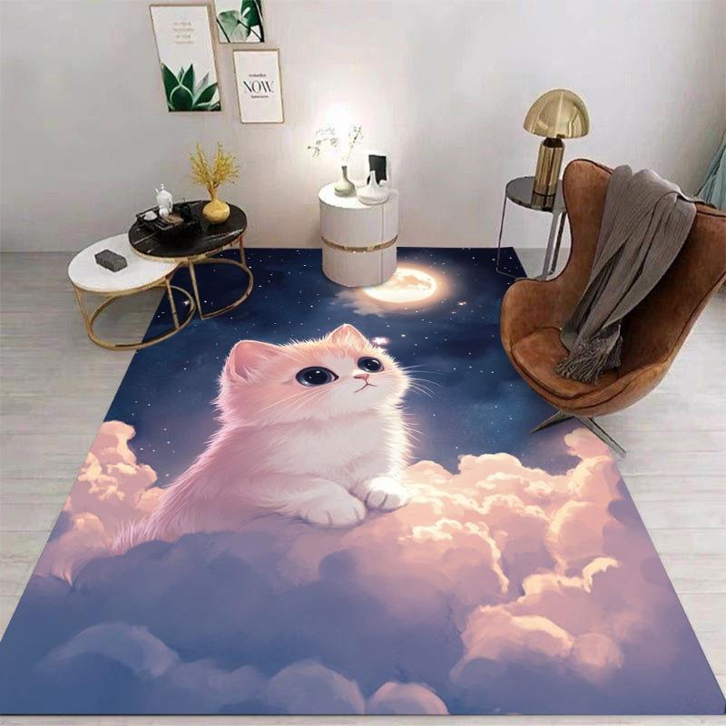 Cute Kawaii Cartoon Cat Floor Mat Bathroom Mat Kids Room Bedroom Decor Balcony Anti-Slip Doormat Living Room Decor Creative Rug