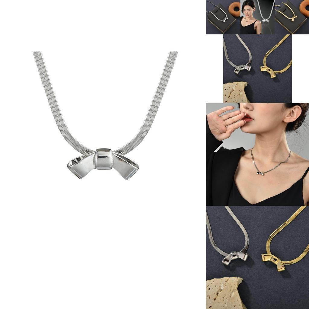 Elegant Titanium Steel Butterfly Knot Necklace With Premium Gold Finish For Women
