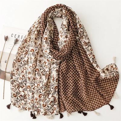 Winter Brand Patchwork Garden Floral Tassel Viscose Shawl Scarf Lady Soft Pashmina Hijab and Wraps Foulard Muslim Sjaal 180*90Cm