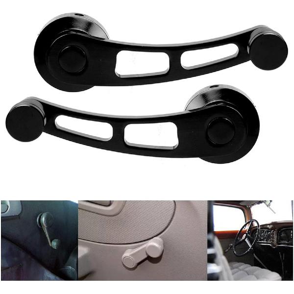 2pcs Alloy Car Window Handle Crank Winder Riser Winder Crank Fit for Classic Car (Black)