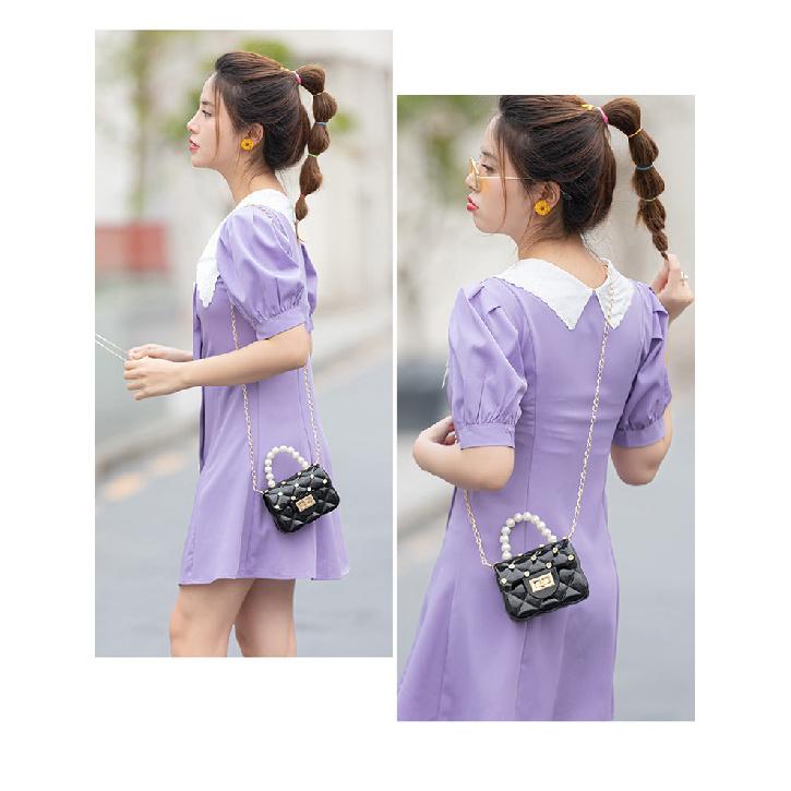 Mini Small Bag New Fashion Pearl Handle Jelly Bags Diamond Nail Plaid Small Handbag