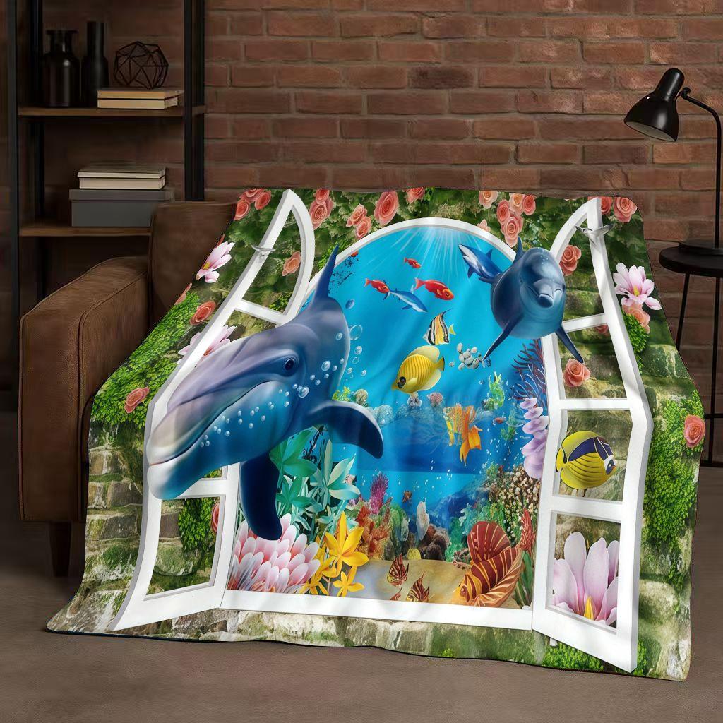 3D Illusion Underwater World Breaking Wall Art Flannel Blanket,Ultra Soft Warm Plush Throw for Home Bedroom Bed Sofa Cover Gift