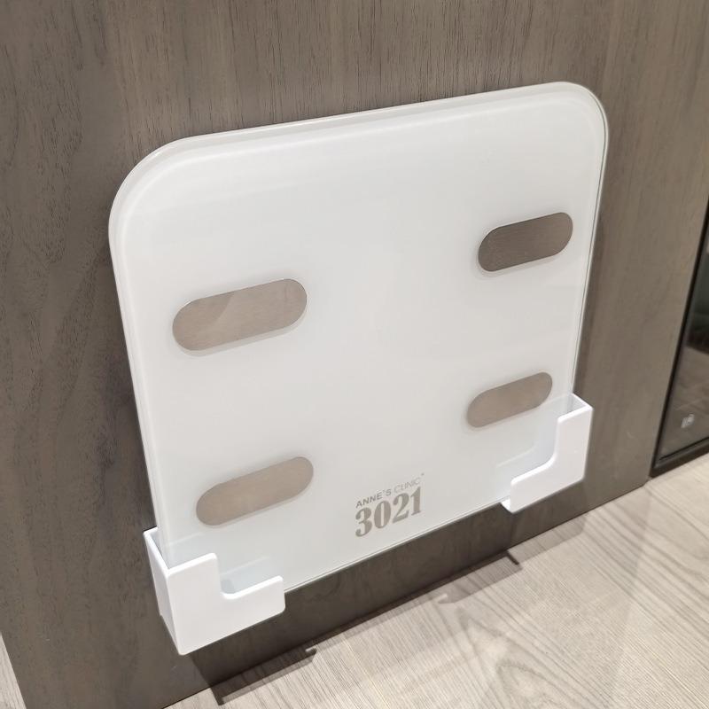 No-Drill Bathroom & Gym Organizer - 2pcs Wall Mounted Scale Holder for Digital Scales, Space-Saving Plastic Storage Rack, Glossy Finish, Shelves