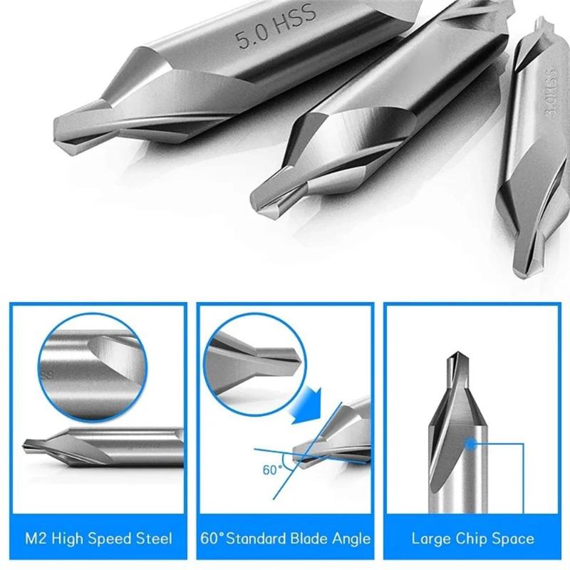 1 Set 1/1.5/2/2.5/3/4/5 Center Drill Bits Set,60-Degree Angle Center Drill Bits Kit Countersink Tools For Lathe Metalworking