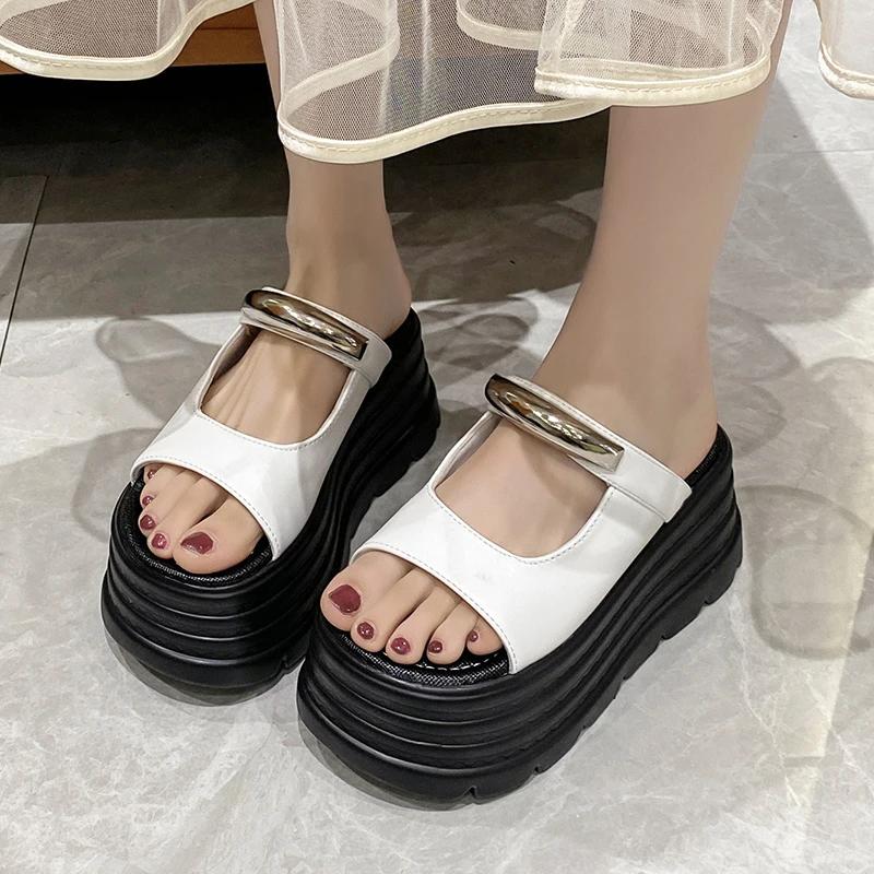 Fashion 8CM New Summer Women Slippers Flip-Flops Ladies Beach Bling Sandals Wedge Heels Shoes Black Woman Outside High Platform Slippers