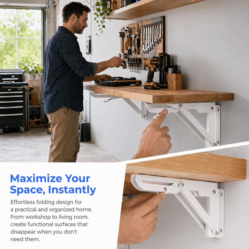 2pcs White Shelf Bracket Cold Rolled Steel Folding Hinge Durable Desk Hinge  Home