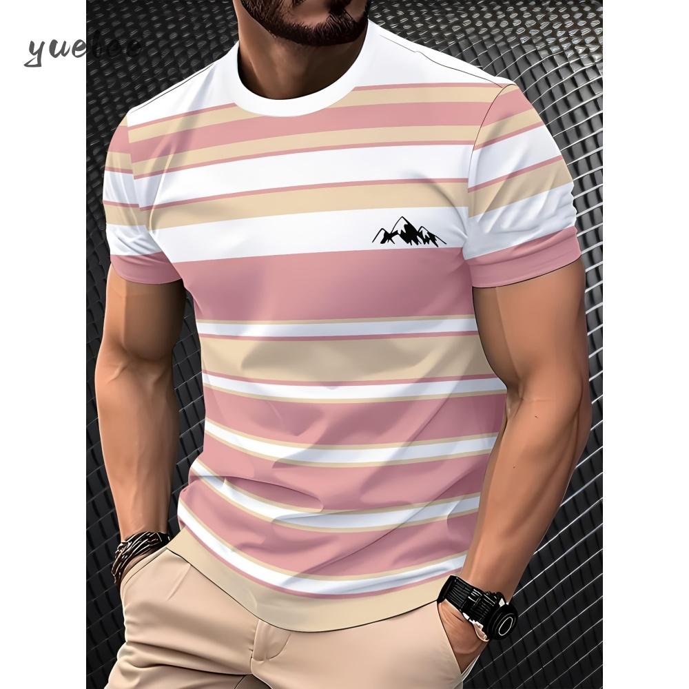 Men's T-shirt with striped print, fashionable and breathable short sleeved T-shirt