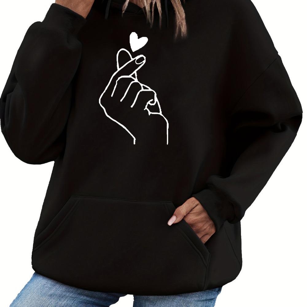 Women's Autumn and Winter and Loose Casual Heart-shaped Printed Velvet Long Sleeved Hooded Sweatshirt