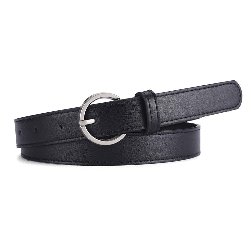 Luxury PU Leather Women's Round Buckle Thin Waist Belt - Solid Color for Jeans & Outerwear