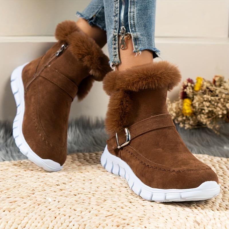 Winter Thermal Insulated Boots Warm Plush Lined Ankle Boots Fluffy Trim Side Zipper Boots Women'S Footwear